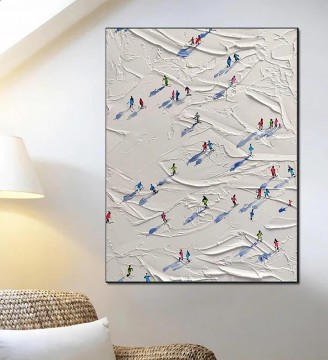 Impressionismus Werke - Skifahrer auf Schneebedeckter Berg Wandkunst Sport Weißer Schnee Skifahren Zimmerdekoration von Messer 12